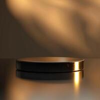 A black and gold object sitting on a table photo