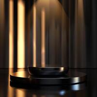 An empty black podium with a spotlight shining on it photo