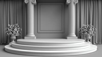 An empty stage with columns and curtains photo