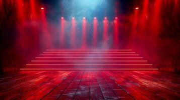 Red stage with stairs and lights photo
