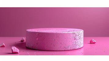 A pink cake with pink frosting on a table photo