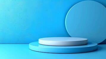 3d render of a round podium on a blue background photo