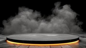 A round black stone floor with smoke coming out of it photo