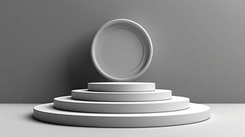 3d render of a white pedestal with a round object on top photo