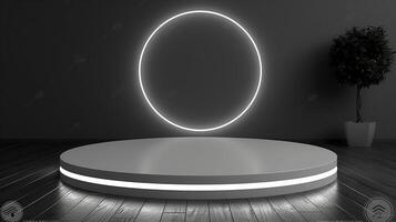 A white circular stage with a circular light photo
