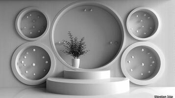 3d rendering of a vase with circles on the wall photo