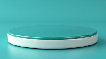 A round white container with a turquoise lid photo