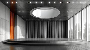 Empty stage with a circular light above it photo