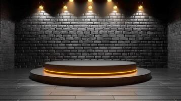 An empty stage with lights on it photo