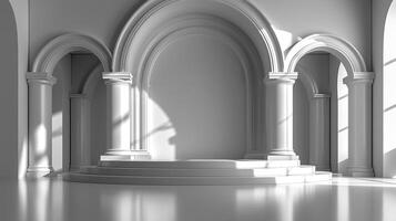 An empty room with columns and arches photo