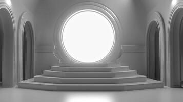 An empty room with a large round window photo