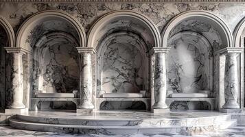 A marble room with columns and arches photo