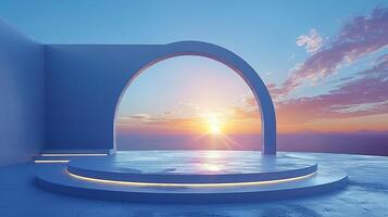 An empty room with a sun setting behind it photo