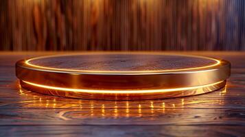 A golden round table with glowing lights on it photo