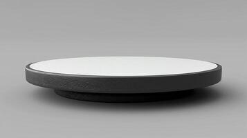 A black and white round table with a white top photo