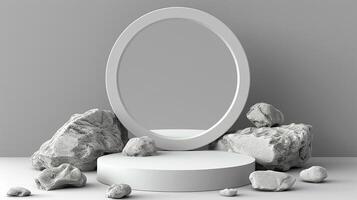 A mirror and some rocks on a table photo
