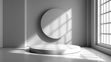 Empty room with a round mirror and a window photo