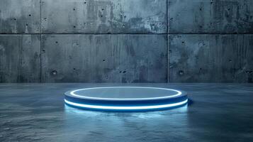A blue circular object on a concrete floor photo