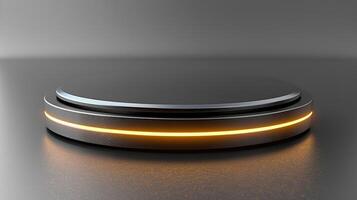 A black and orange object with a glowing light photo