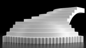 3d rendering of a white staircase on a black background photo
