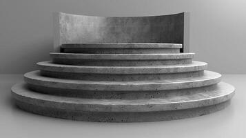 A concrete stairway with a chair in the middle photo