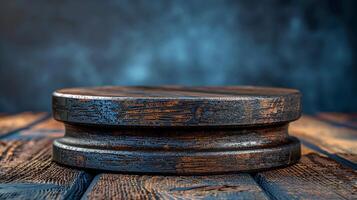 A wooden round object sitting on top of a wooden table photo