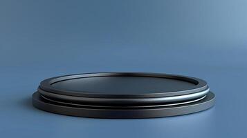 A black round object on a blue surface photo