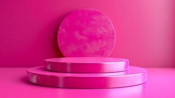 Pink pedestal with round shape on top of it photo