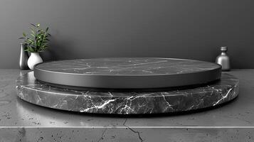 A marble table with a vase on top photo