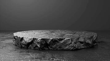 A black stone table with a black background photo