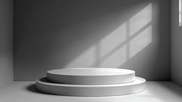 Empty podium in a room with a window and sunlight photo