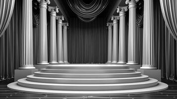 An empty stage with columns and curtains photo