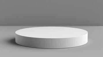 3d render of a round white table on a gray background photo