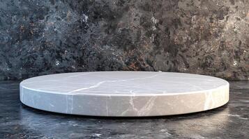 A marble table with a circular top on a concrete floor photo