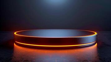 A black round table with glowing neon lights photo