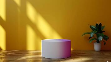 A white table with a plant on it photo