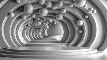 3d rendering of a stage with many balloons photo