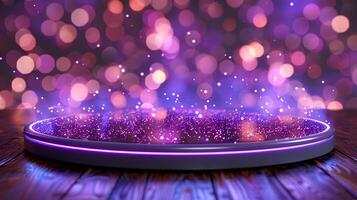 A purple light on a table with a sparkle effect photo