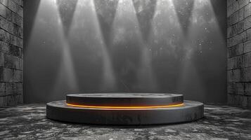 An empty stage with a spotlight shining on it photo