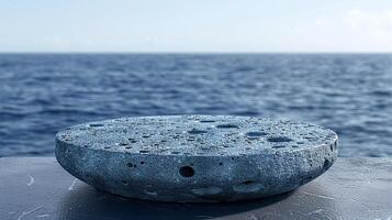 A stone table with holes in it sitting on a ledge photo