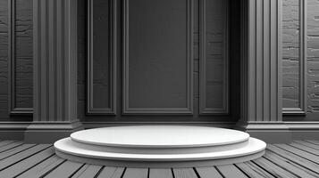 An empty room with a podium and columns photo