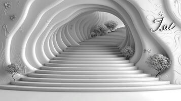 A stairway with a tree in the middle and a sign that says jal photo