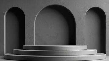 Empty stage with arches and a podium photo