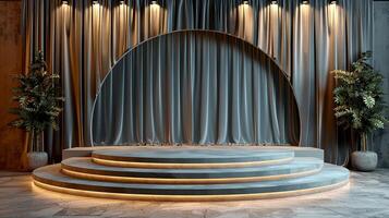 Stage with a curtain and lights in front of it photo