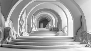 3d rendering of a white archway with stairs photo