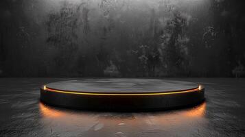 An empty round table with a glowing orange light photo