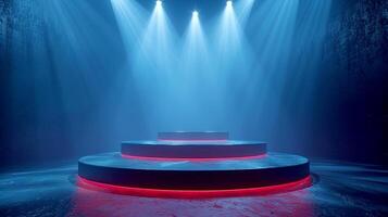 Stage with red lights and a podium photo