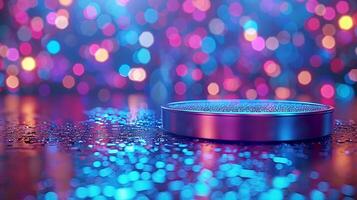 A bluetooth speaker on a table with colorful lights photo