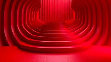 A red room with a curved staircase photo