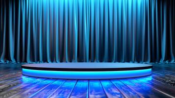 A stage with a blue light on it photo